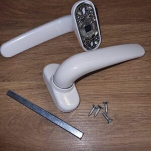 White Sprungloaded Door handleset  - 43 & 50mm screw hole centres (gi4350wp)